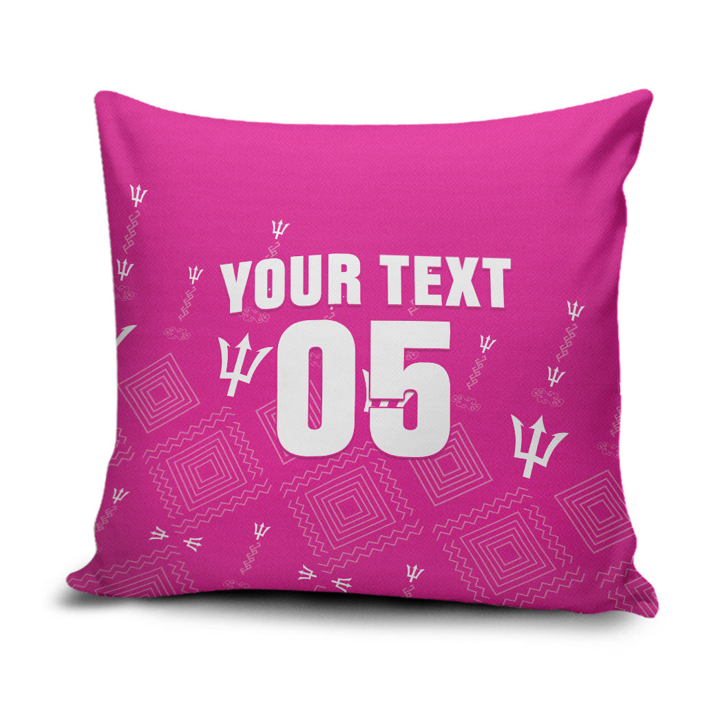 Custom Barbados 2026 Cricket Pillow Cover Tridents Rise Pink Version