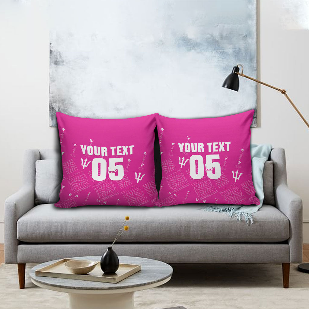Custom Barbados 2026 Cricket Pillow Cover Tridents Rise Pink Version