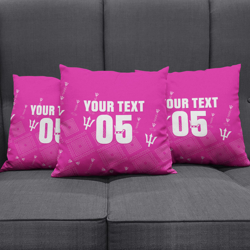 Custom Barbados 2026 Cricket Pillow Cover Tridents Rise Pink Version