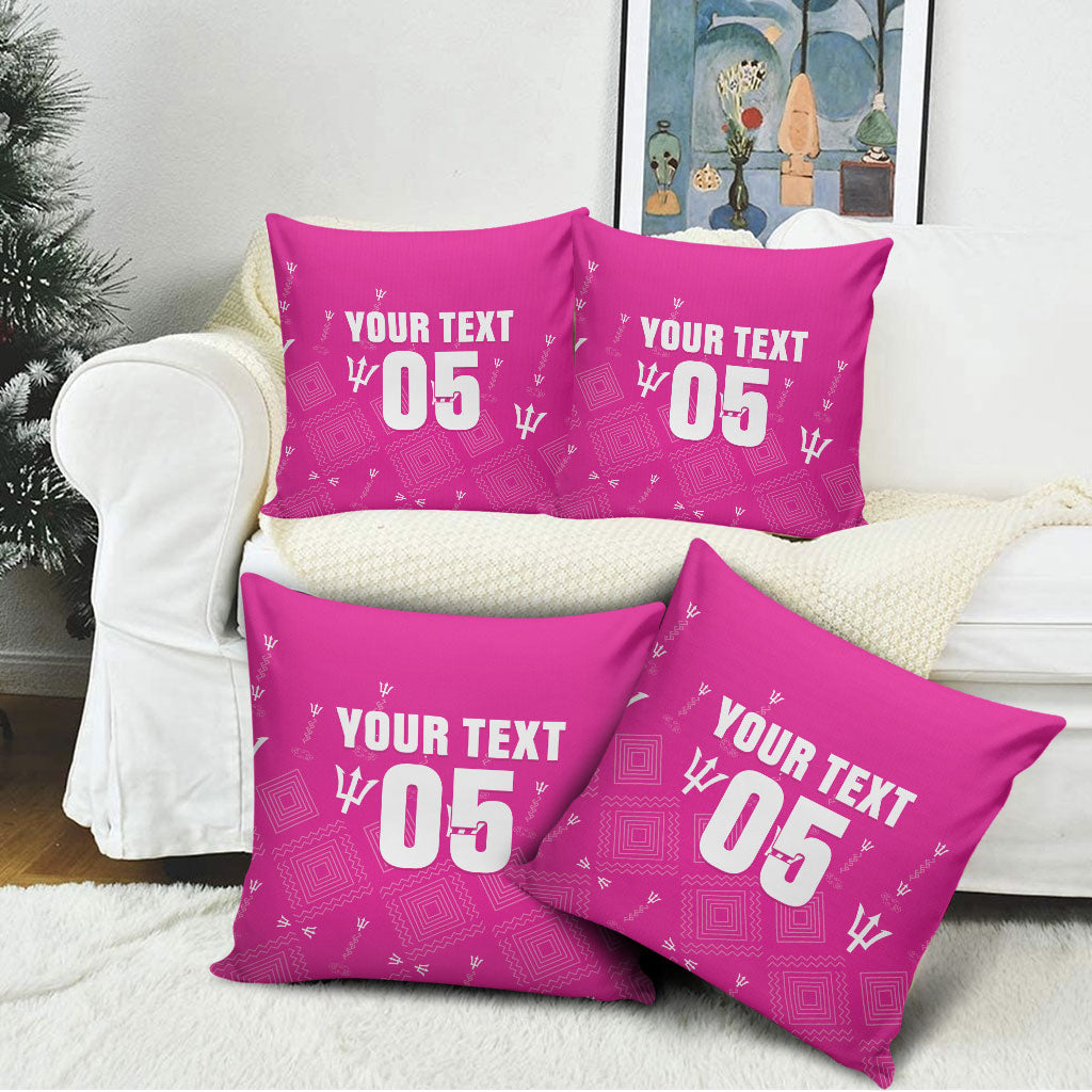 Custom Barbados 2026 Cricket Pillow Cover Tridents Rise Pink Version
