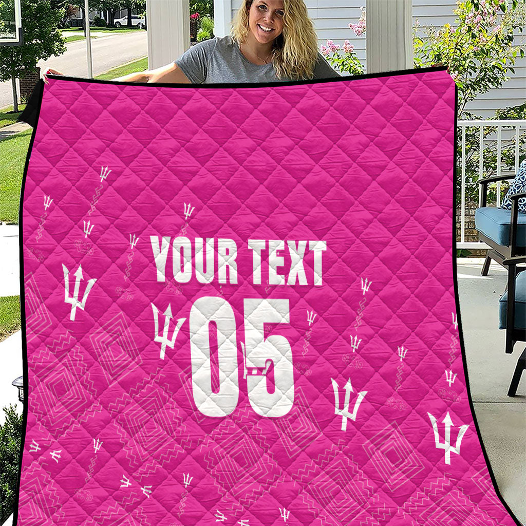 Custom Barbados 2026 Cricket Quilt Tridents Rise Pink Version