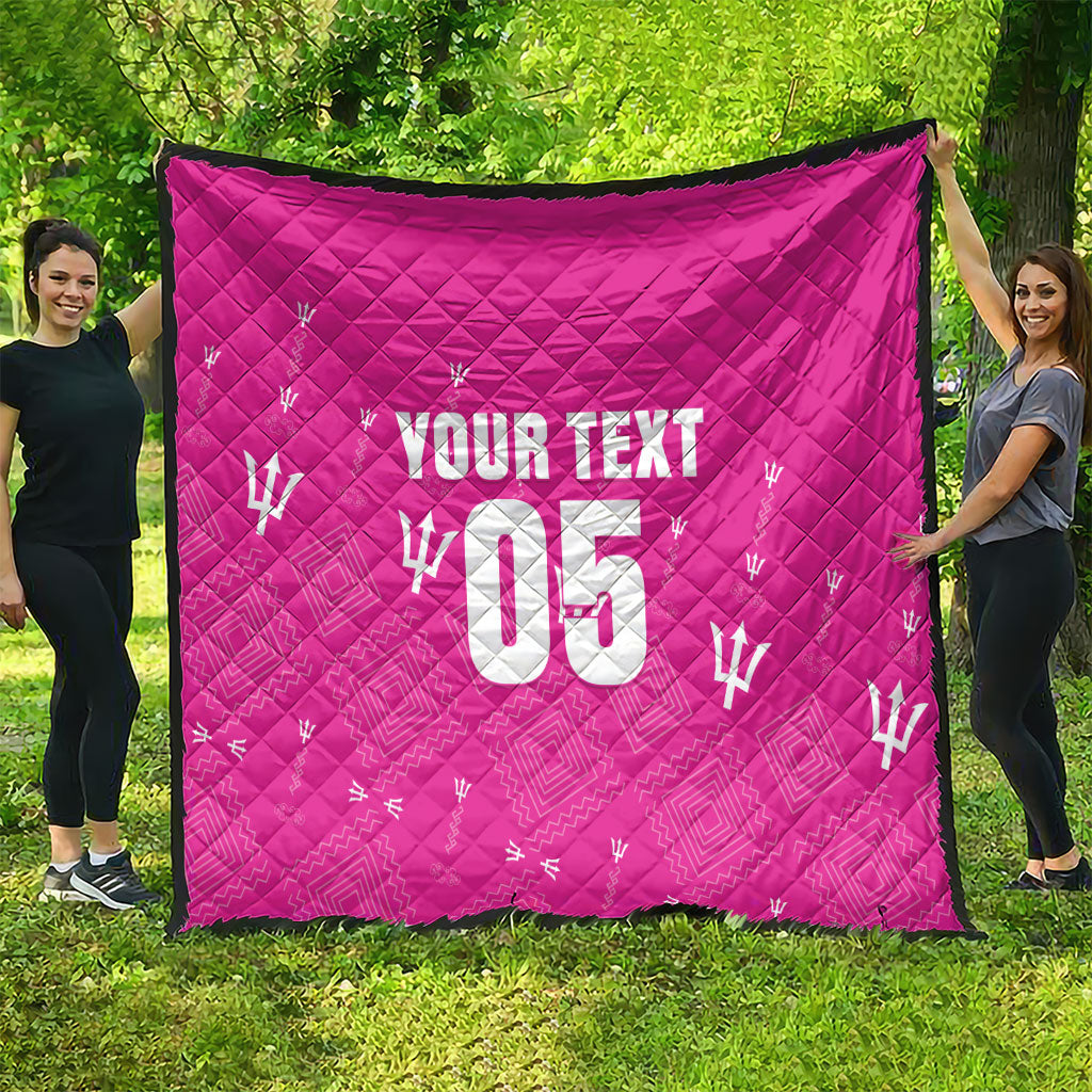 Custom Barbados 2026 Cricket Quilt Tridents Rise Pink Version
