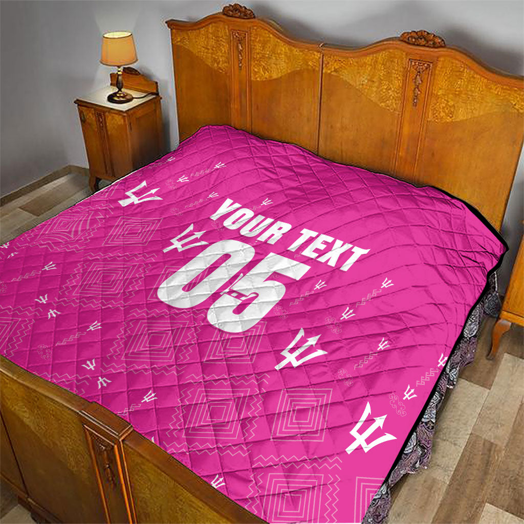 Custom Barbados 2026 Cricket Quilt Tridents Rise Pink Version
