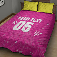 Custom Barbados 2026 Cricket Quilt Bed Set Tridents Rise Pink Version