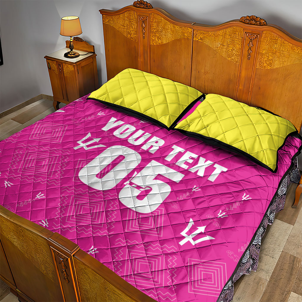 Custom Barbados 2026 Cricket Quilt Bed Set Tridents Rise Pink Version