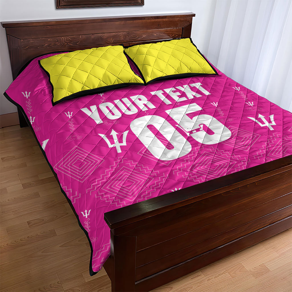 Custom Barbados 2026 Cricket Quilt Bed Set Tridents Rise Pink Version