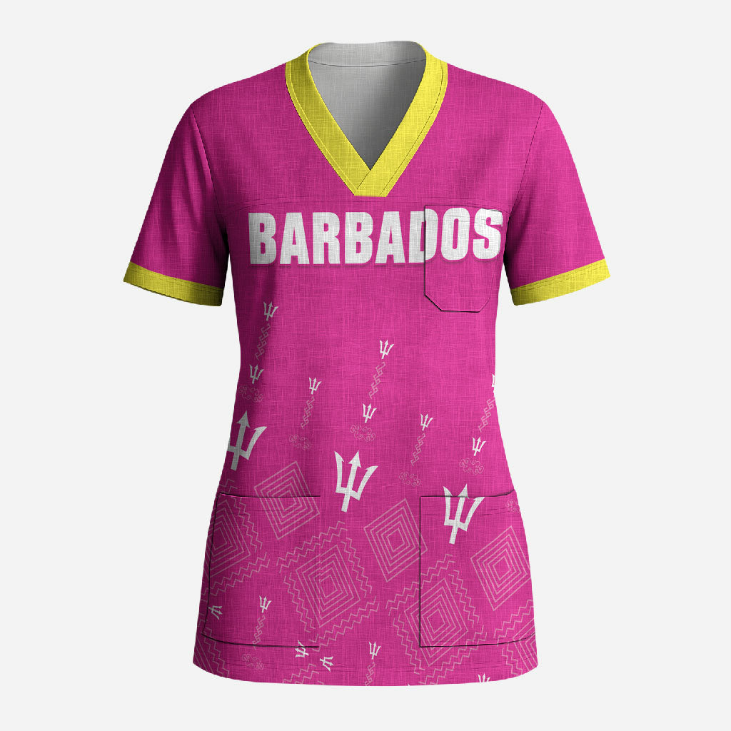 Custom Barbados 2026 Cricket Scrub Top Tridents Rise Pink Version