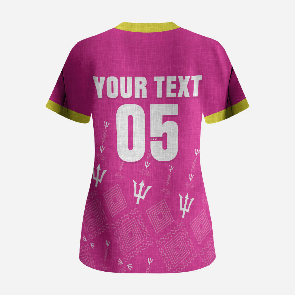 Custom Barbados 2026 Cricket Scrub Top Tridents Rise Pink Version