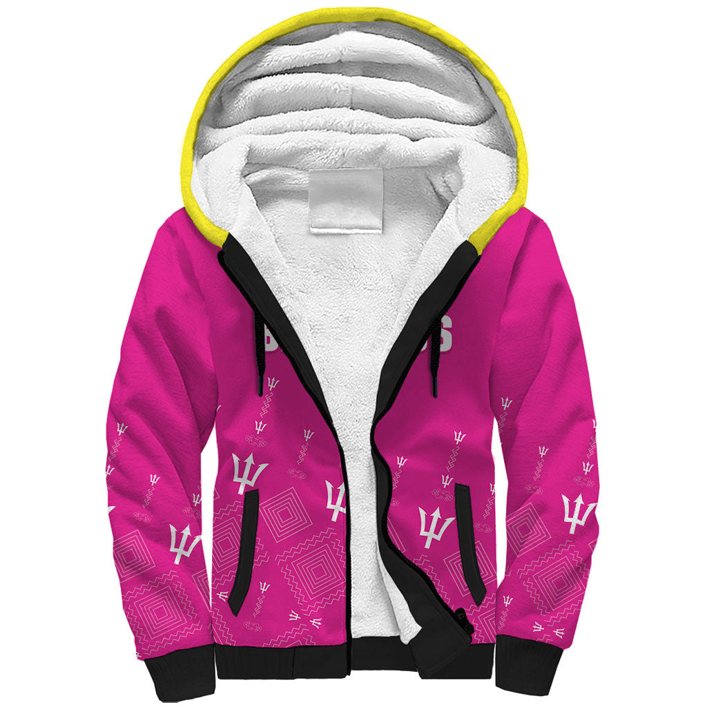 Custom Barbados 2026 Cricket Sherpa Hoodie Tridents Rise Pink Version