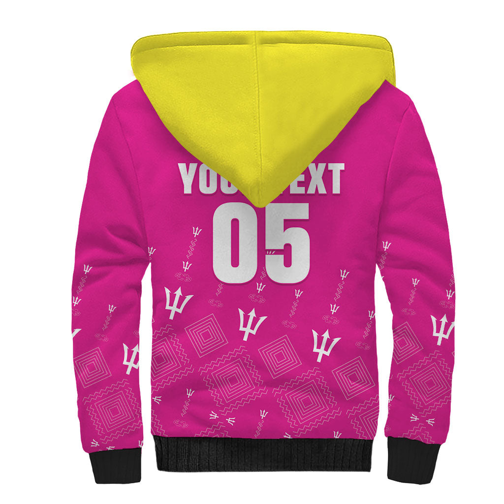 Custom Barbados 2026 Cricket Sherpa Hoodie Tridents Rise Pink Version