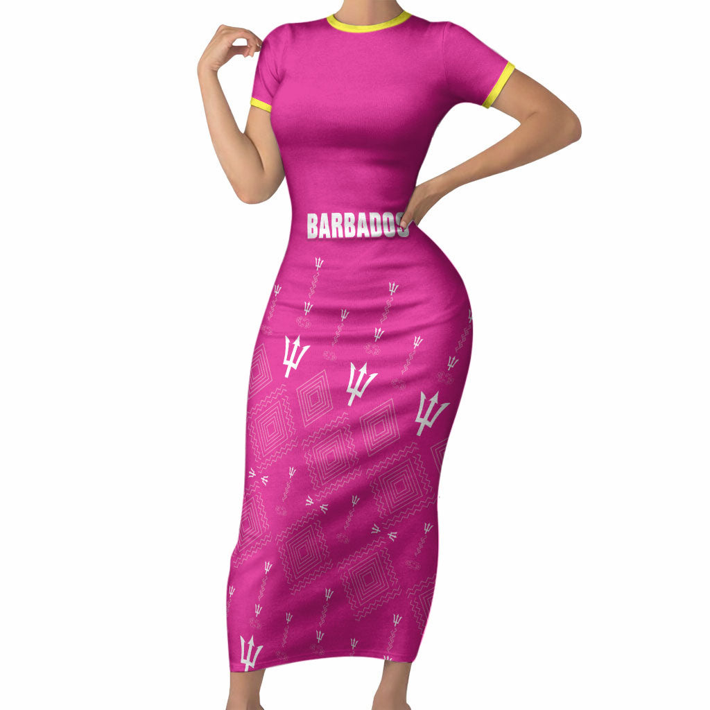 Custom Barbados 2026 Cricket Short Sleeve Bodycon Dress Tridents Rise Pink Version