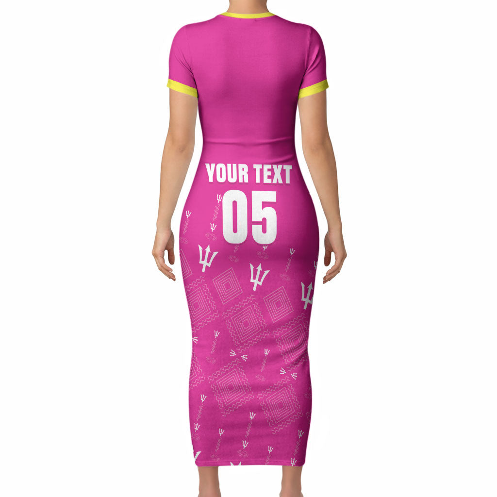 Custom Barbados 2026 Cricket Short Sleeve Bodycon Dress Tridents Rise Pink Version
