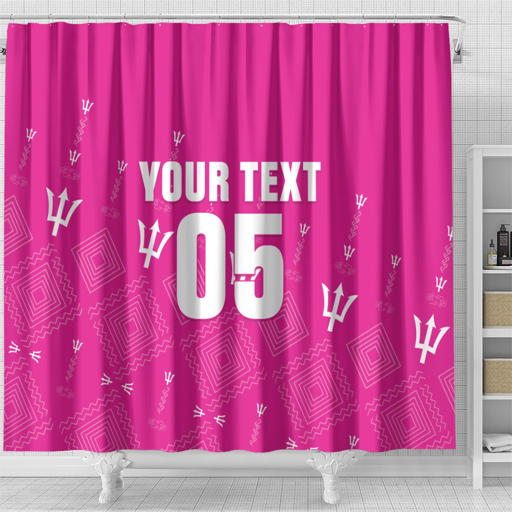 Custom Barbados 2026 Cricket Shower Curtain Tridents Rise Pink Version