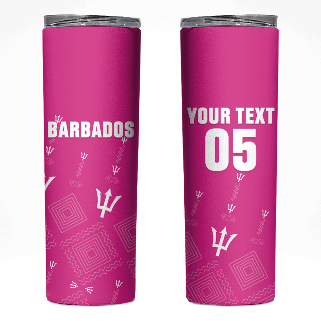 Custom Barbados 2026 Cricket Skinny Tumbler Tridents Rise Pink Version