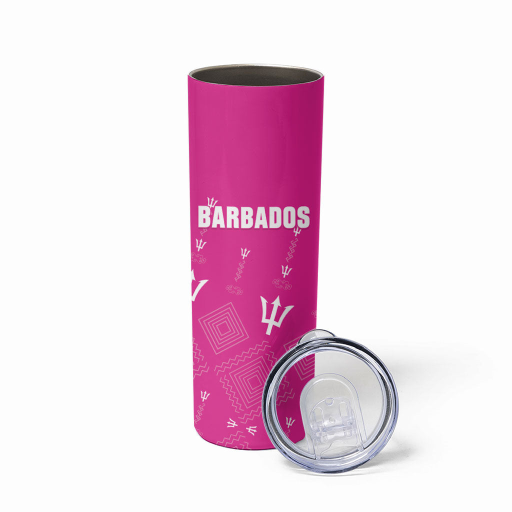 Custom Barbados 2026 Cricket Skinny Tumbler Tridents Rise Pink Version