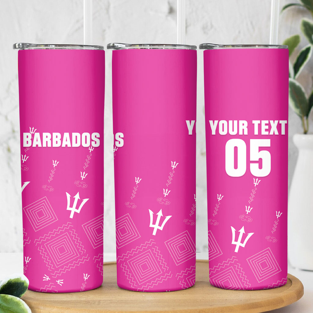 Custom Barbados 2026 Cricket Skinny Tumbler Tridents Rise Pink Version