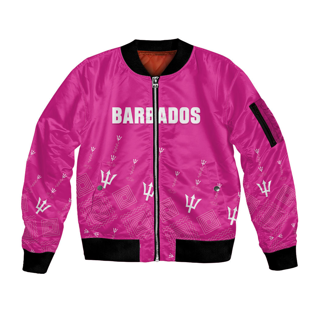 Custom Barbados 2026 Cricket Sleeve Zip Bomber Jacket Tridents Rise Pink Version