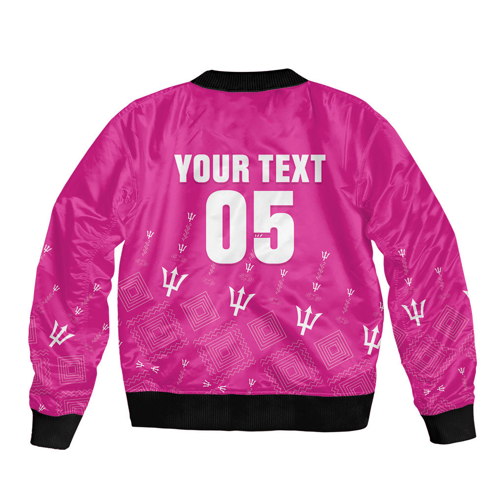 Custom Barbados 2026 Cricket Sleeve Zip Bomber Jacket Tridents Rise Pink Version
