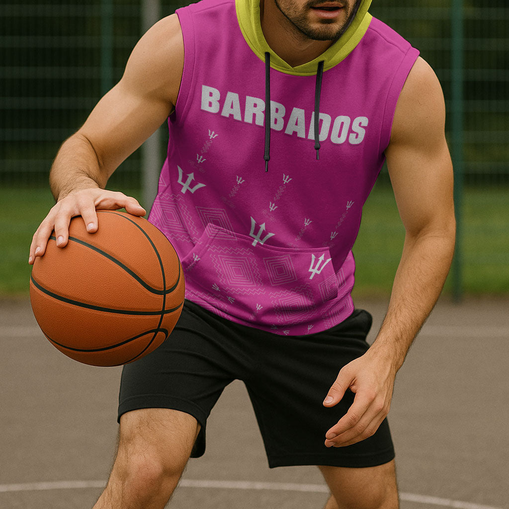 Custom Barbados 2026 Cricket Sleeveless Hoodie Tridents Rise Pink Version