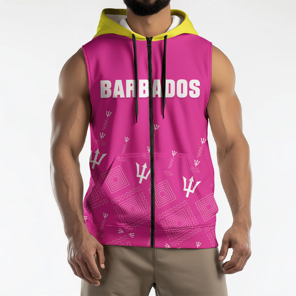 Custom Barbados 2026 Cricket Sleeveless Zip Hoodie Tridents Rise Pink Version