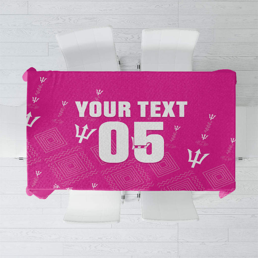 Custom Barbados 2026 Cricket Tablecloth Tridents Rise Pink Version