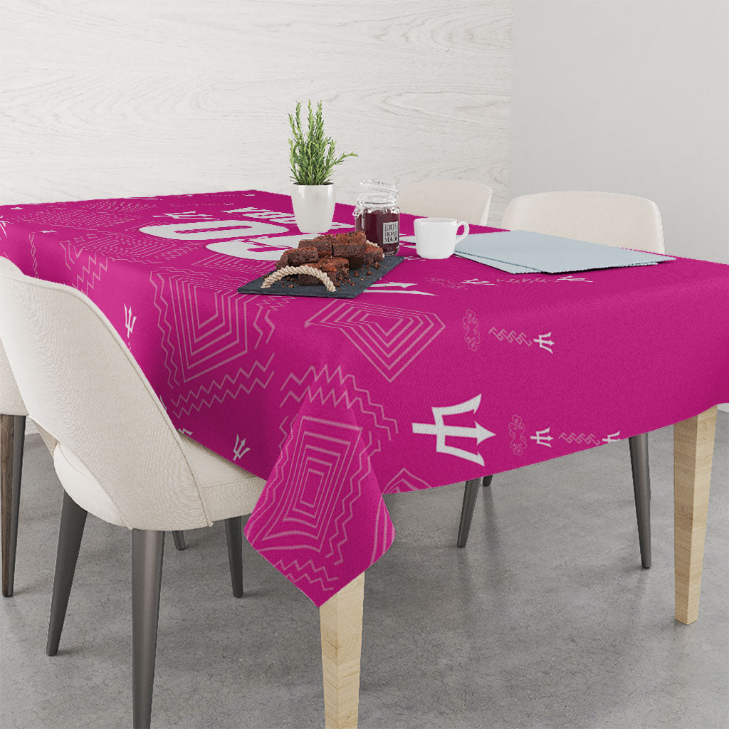 Custom Barbados 2026 Cricket Tablecloth Tridents Rise Pink Version