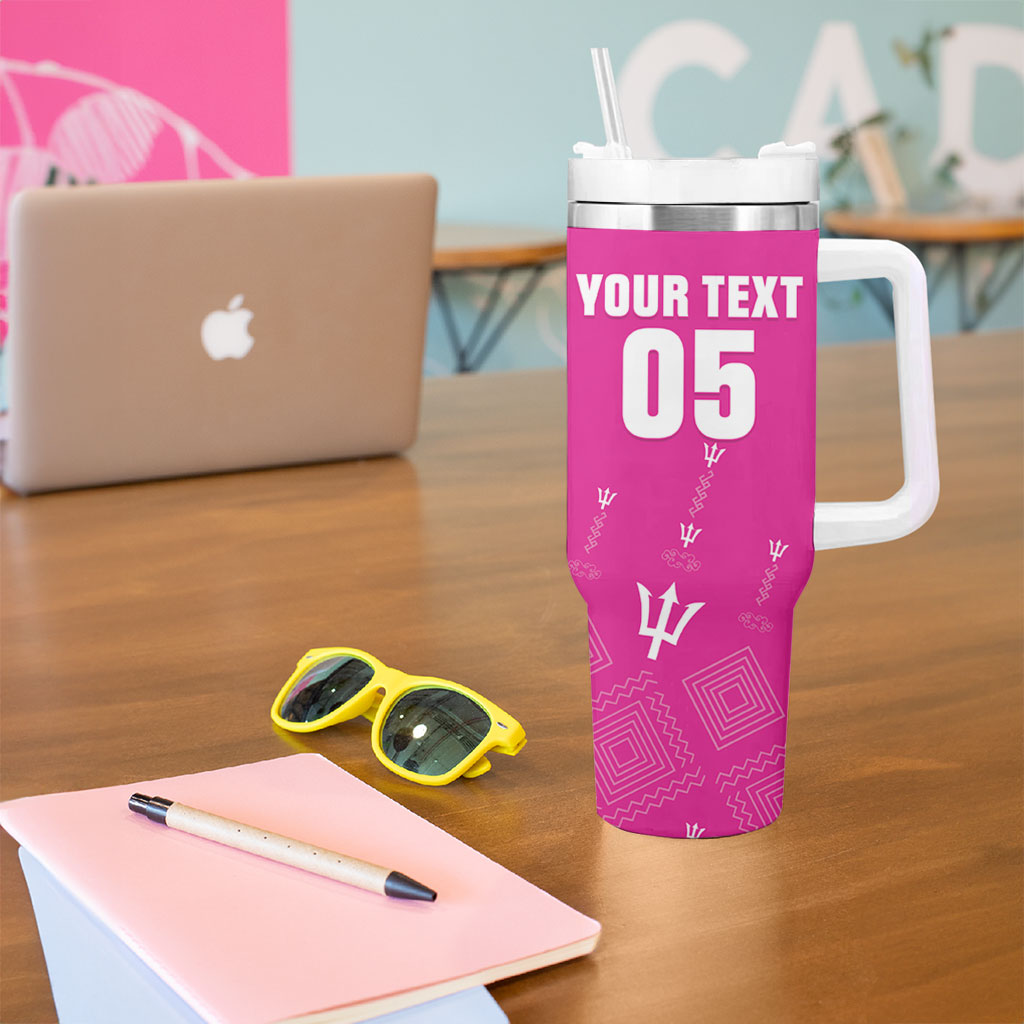 Custom Barbados 2026 Cricket Tumbler With Handle Tridents Rise Pink Version