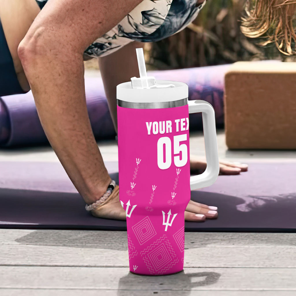 Custom Barbados 2026 Cricket Tumbler With Handle Tridents Rise Pink Version