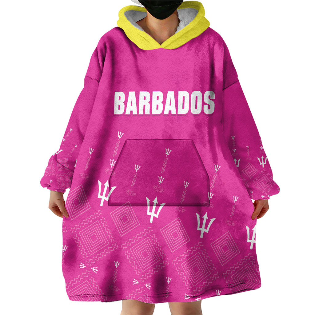 Custom Barbados 2026 Cricket Wearable Blanket Hoodie Tridents Rise Pink Version