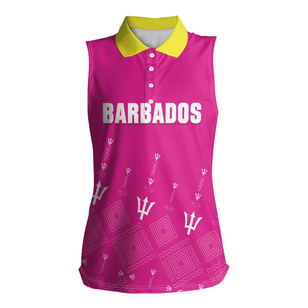 Custom Barbados 2026 Cricket Women Sleeveless Polo Shirt Tridents Rise Pink Version