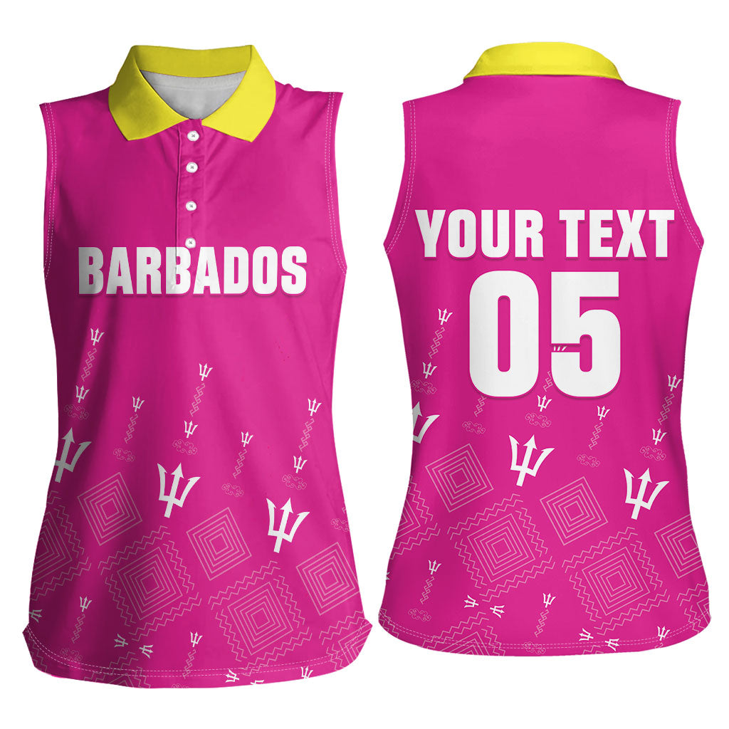Custom Barbados 2026 Cricket Women Sleeveless Polo Shirt Tridents Rise Pink Version