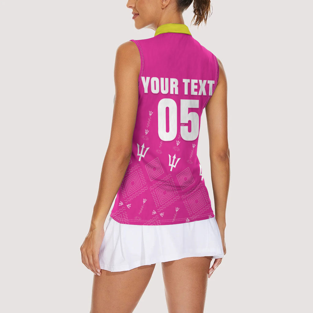 Custom Barbados 2026 Cricket Women Sleeveless Polo Shirt Tridents Rise Pink Version