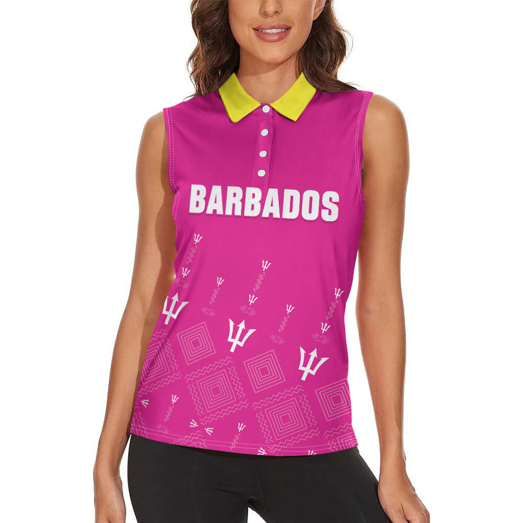 Custom Barbados 2026 Cricket Women Sleeveless Polo Shirt Tridents Rise Pink Version
