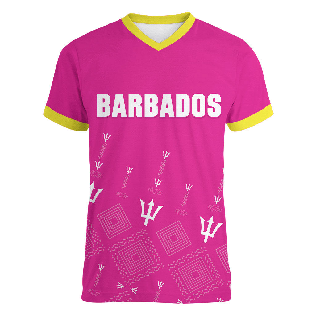 Custom Barbados 2026 Cricket Women V-Neck T-Shirt Tridents Rise Pink Version