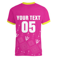 Custom Barbados 2026 Cricket Women V-Neck T-Shirt Tridents Rise Pink Version