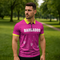 Custom Barbados 2026 Cricket Zipper Polo Shirt Tridents Rise Pink Version
