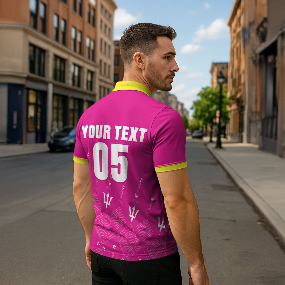 Custom Barbados 2026 Cricket Zipper Polo Shirt Tridents Rise Pink Version