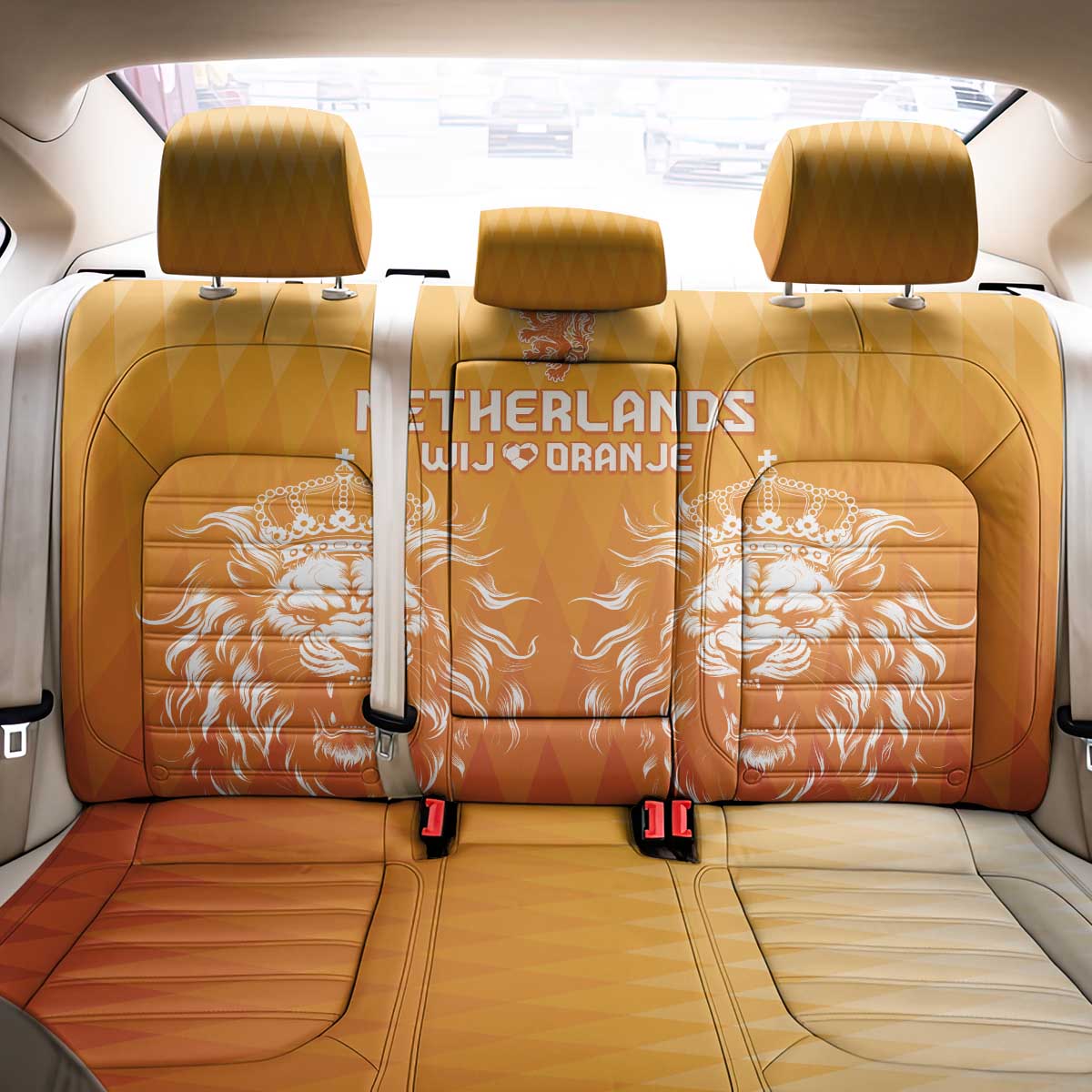 Netherlands 2024 Football Back Car Seat Cover Go Champions Oranje Lions LT05 - Wonder Print Shop