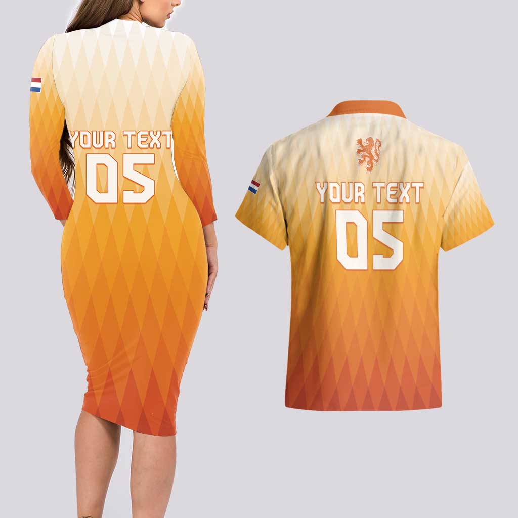 Custom Netherlands 2024 Football Couples Matching Long Sleeve Bodycon Dress and Hawaiian Shirt Go Champions Oranje Lions LT05 - Wonder Print Shop