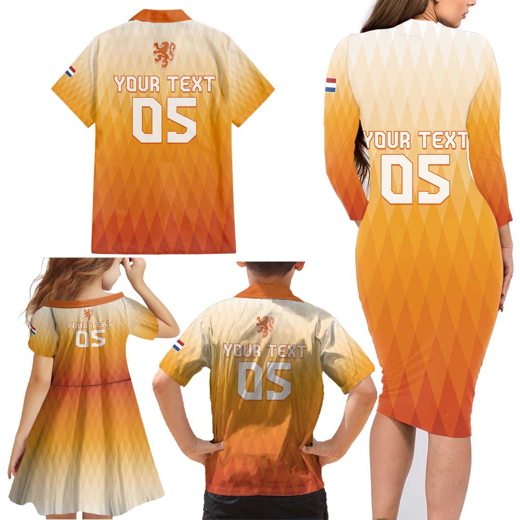 Custom Netherlands 2024 Football Family Matching Long Sleeve Bodycon Dress and Hawaiian Shirt Go Champions Oranje Lions LT05 - Wonder Print Shop