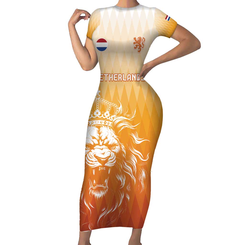 Custom Netherlands 2024 Football Family Matching Short Sleeve Bodycon Dress and Hawaiian Shirt Go Champions Oranje Lions LT05 - Wonder Print Shop