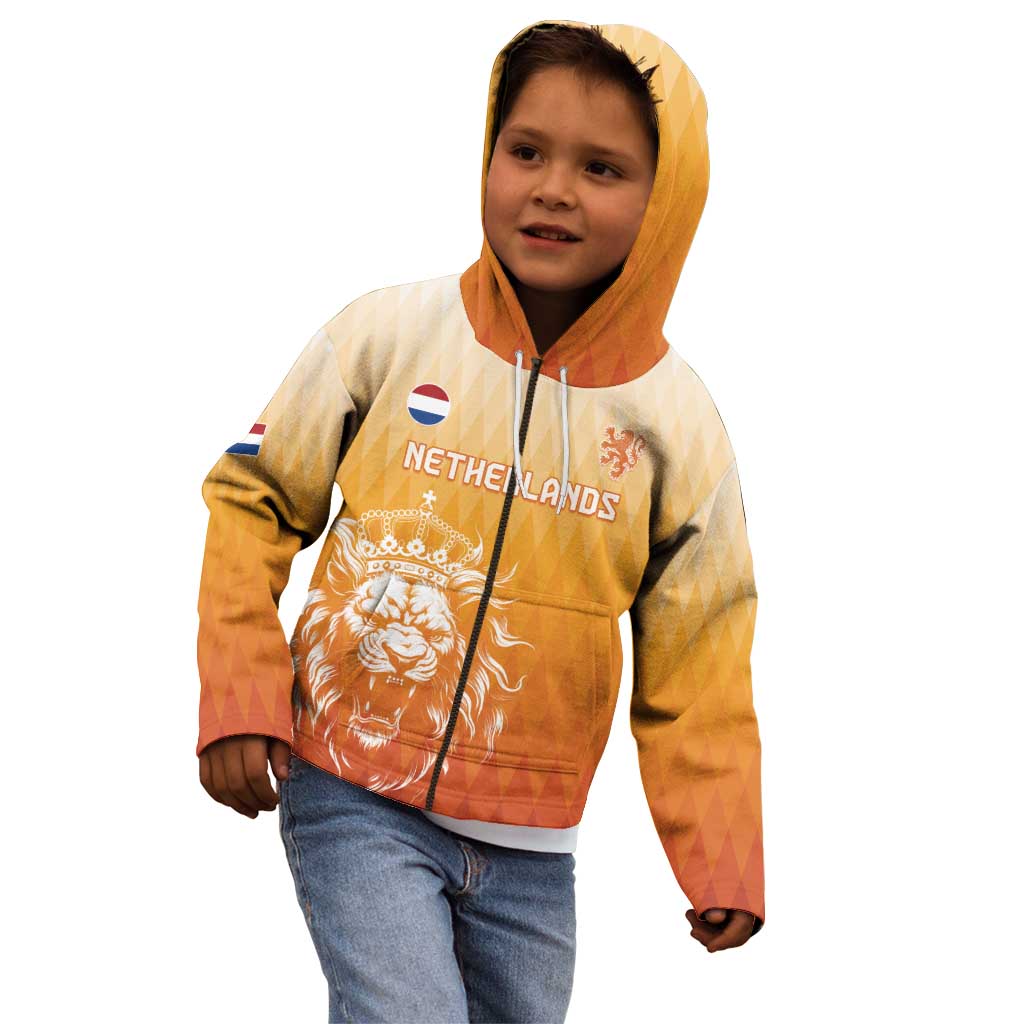 Custom Netherlands 2024 Football Kid Hoodie Go Champions Oranje Lions LT05 - Wonder Print Shop
