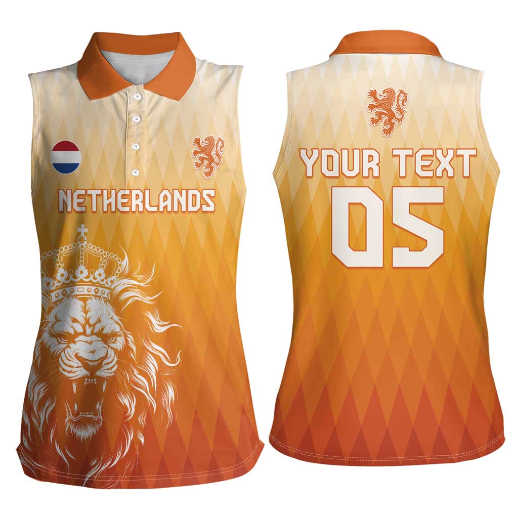Custom Netherlands 2024 Football Women Sleeveless Polo Shirt Go Champions Oranje Lions LT05 - Wonder Print Shop