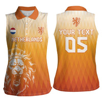 Custom Netherlands 2024 Football Women Sleeveless Polo Shirt Go Champions Oranje Lions LT05 - Wonder Print Shop