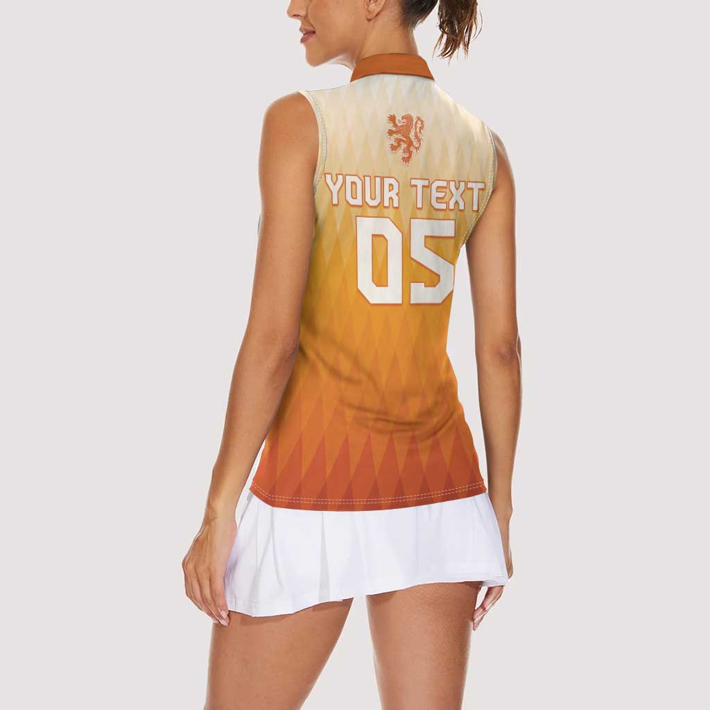 Custom Netherlands 2024 Football Women Sleeveless Polo Shirt Go Champions Oranje Lions LT05 - Wonder Print Shop