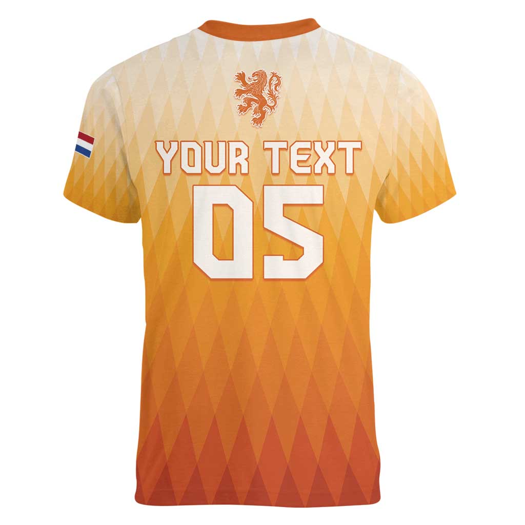 Custom Netherlands 2024 Football Women V-Neck T-Shirt Go Champions Oranje Lions LT05 - Wonder Print Shop