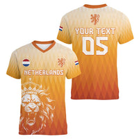Custom Netherlands 2024 Football Women V-Neck T-Shirt Go Champions Oranje Lions LT05 - Wonder Print Shop