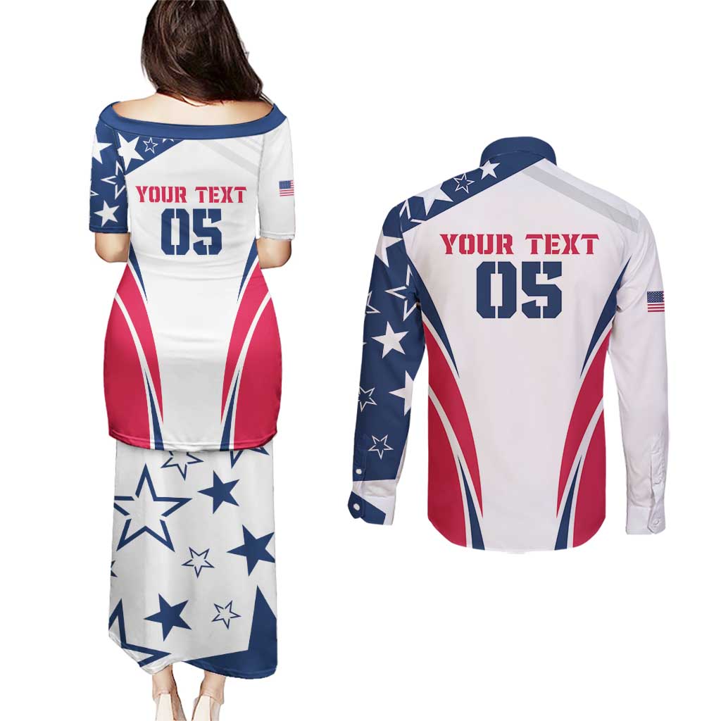 Custom USA Rugby 2024 Couples Matching Puletasi and Long Sleeve Button Shirt Eagles Reigns Supreme White Version LT05 - Wonder Print Shop