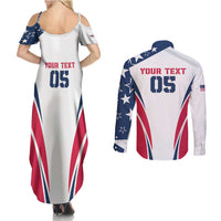 Custom USA Rugby 2024 Couples Matching Summer Maxi Dress and Long Sleeve Button Shirt Eagles Reigns Supreme White Version LT05 - Wonder Print Shop