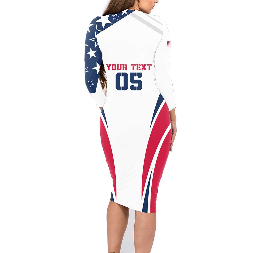 Custom USA Rugby 2024 Family Matching Long Sleeve Bodycon Dress and Hawaiian Shirt Eagles Reigns Supreme White Version LT05 - Wonder Print Shop